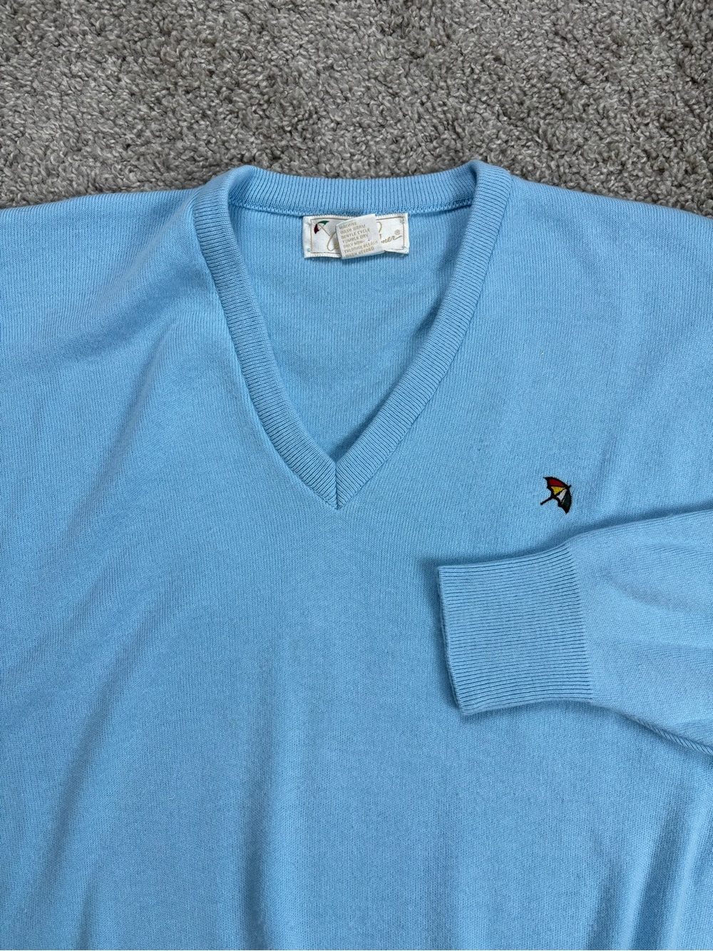 Arnold Palmer Vintage Light Blue V-Neck Sweater with Subtle Embroidered Detail